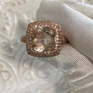 Morganite Diamond Cushion Cut Sterling Silver 14k Rose Gold Ring 4Ct Beautiful